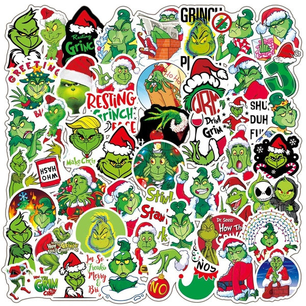 Spread Christmas cheer with 15-50PCS festive stickers featuring Grinch and holiday themes!