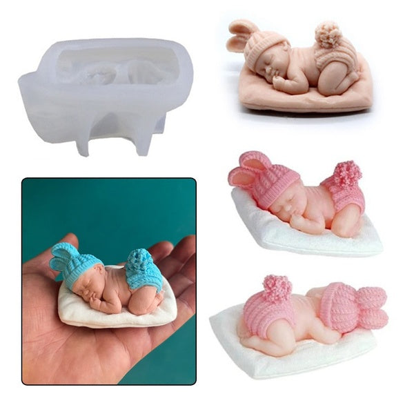 DIY 3D Baby Silicone Resin Epoxy Mold Sugar Chocolate Fondant Cake Mold Decorating Tool Cute DIY Sleeping Baby Shower Soap Making Candy Mould
