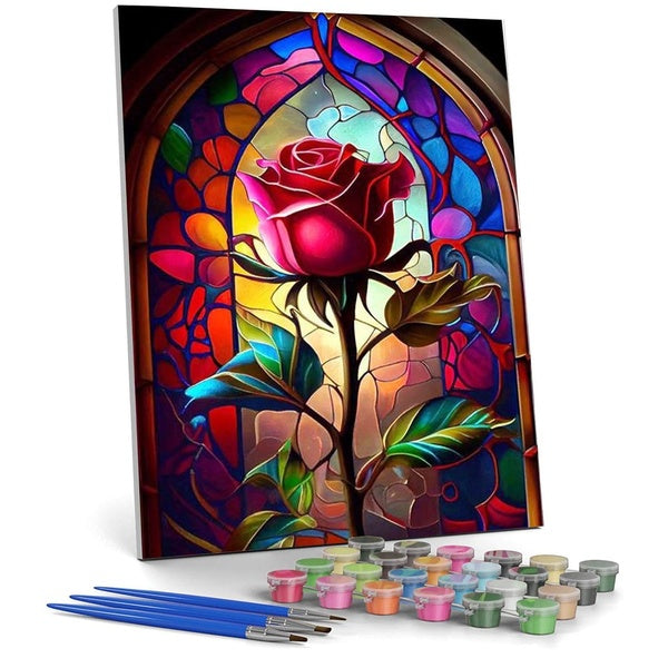（Rose）FIYO Diy Oil Paint by Numbers Kits for Adults and Kids Beginner on Canvas Fashion Oil Painting Wall Art for Gift( No Frame )