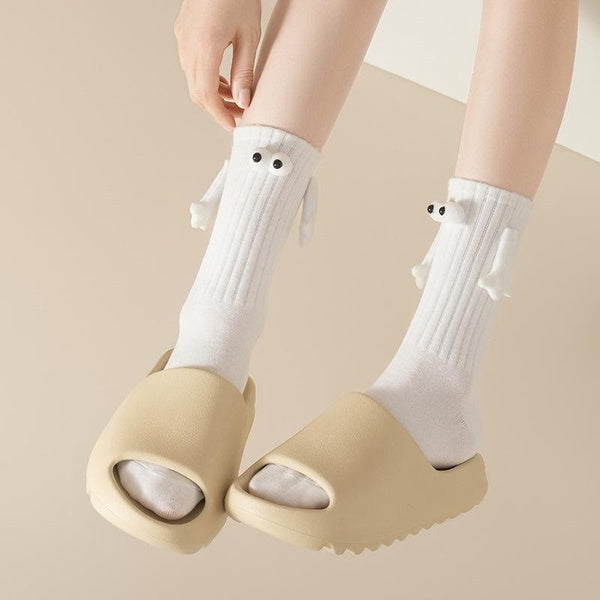 Hand In Hand Socks, Couples Socks, Magnetic Suction Hand In Hand Socks, Cute Big Eyes Socks,Summer Thin Cotton Mid-tube Socks,Soft BFF Socks