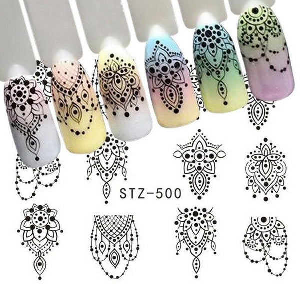 2 Sheets Nail Art Water Decals Stickers Transfers Bows Necklace Jewellery Lace