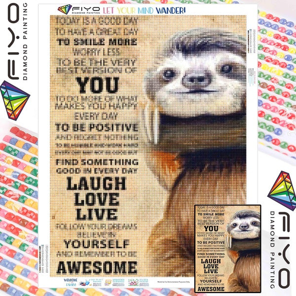 FIYO Sloth Diamond Painting Kits For Adults DIY 5D Diamond Mosaic Diamond Painting Home and Kitchen Fashion Canvas Pictures Wall Decoration Gifts Art