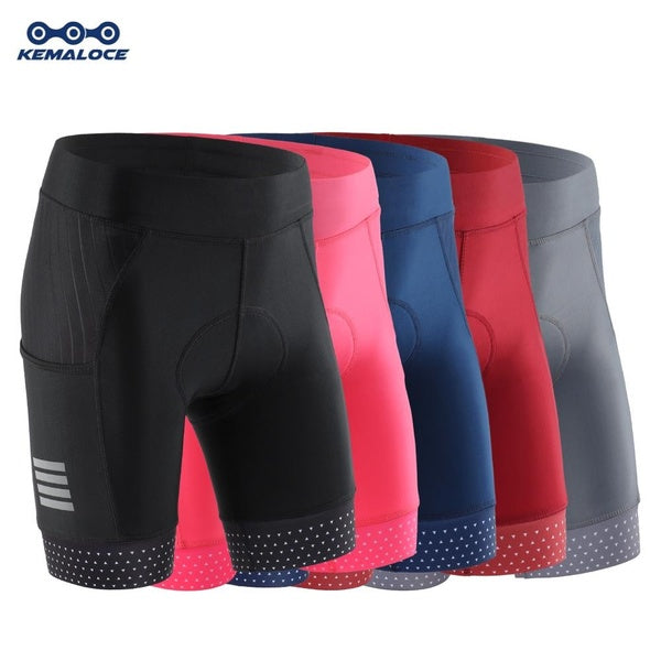 KEMALOCE Women Cycling Shorts Black & Pink Summer Quick Dry Bicycle Shorts Female 5D Gel Pad Reflective Lady Bike Shorts