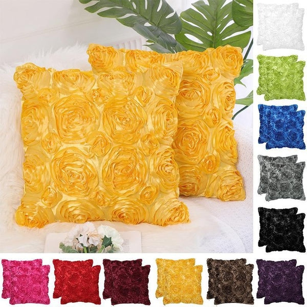 (1Pc-2pcs) 3D Satin Rose Flower Throw Pillow Cover Pillow Cases Sofa Pillow Cover Waist Throw Cushion Cover, 40x40cm(16 x 16inch) 11 Color Optional,
