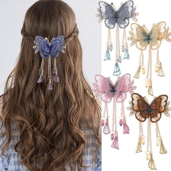 Elegant Embroidered Fabric Butterfly Hairpin Fashion Female Tassel Hair Clip Pins Handmade Jewelry for Girls Hair Accessories Matron Inn