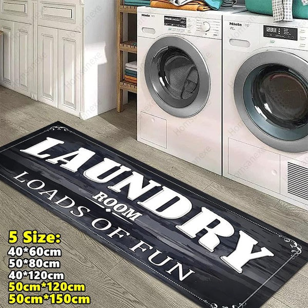 Black Laundry Room Rug for Washer and Dryer Non-slip Cushioned Laundry Floor Mats Comfy Laundry Runner Carpet Foam Mat for Kitchen Washroom Bathroom