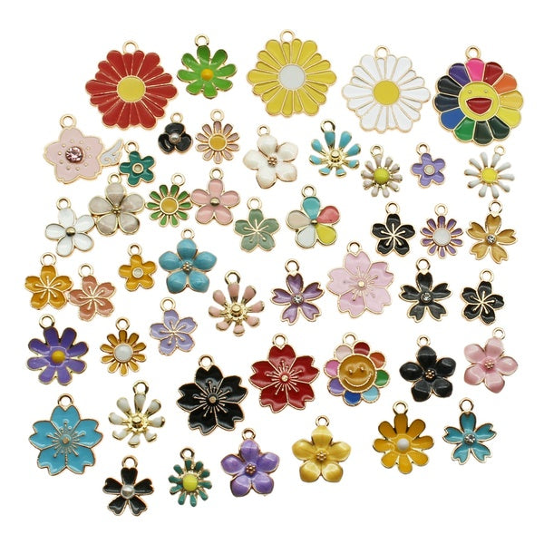 40pcs Mixed Flower Daisy Charms Classics Alloy Pendant Enamel Earrings Necklace Bracelet DIY Drop Oil Jewelry Making Accessory