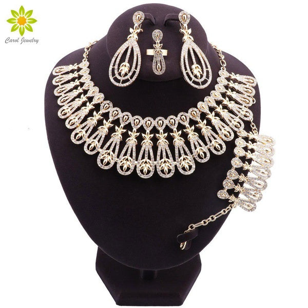 Jewelry Set For Women Nigerian Wedding Dubai Gold Plated Jewelry Sets African Big Necklace Earrings Bracelet Ring Jewellery Set