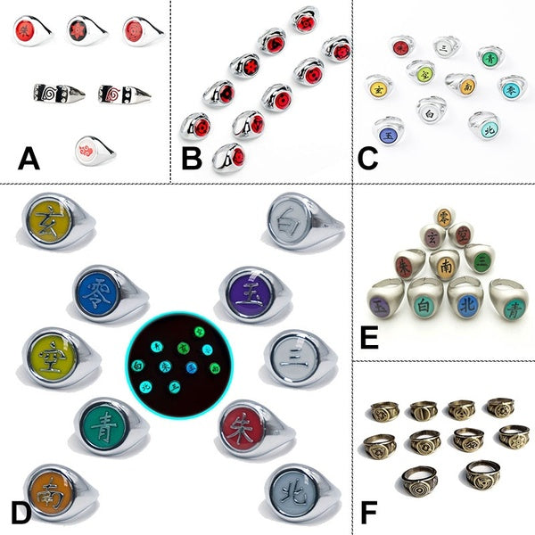 Anime Cosplay Rings Set Ninja Role-playing Decal Rings Ninja Organization Symbol Logo Mark Sign Rings 3-6-10pcs-Set Gift for Anime Fans
