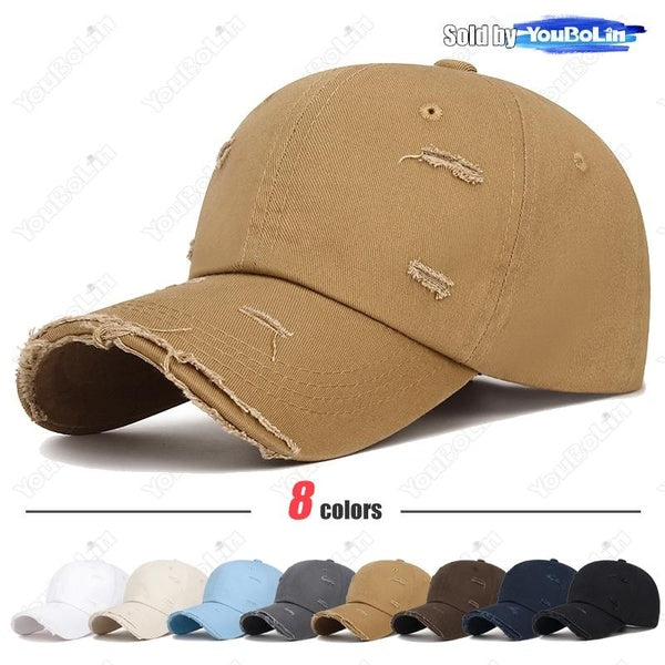 Nouvelle mode hommes et femmes déchiré style de conception en détresse couleur unie coton casquette de baseball chapeau de camionneur classique unise