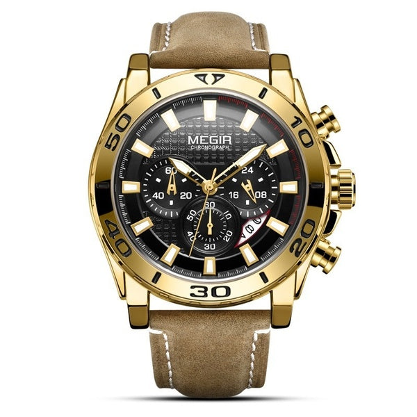 MEGIR chronographe hommes montres marque or hommes montre à Quartz en cuir étanche militaire Sport montres hommes