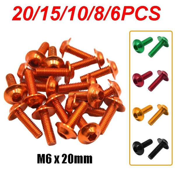 20-15-10-8-6pcs M6 x 20mm Hexagon License Plates Fairing Bolts Screws Black for Motorcycle