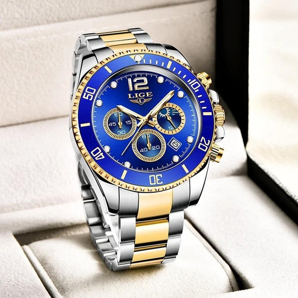 Montres hommes LIGE montre de luxe de marque supérieure pour hommes étanche sport en acier inoxydable chronographe montre-bracelet à Quartz Relogio M