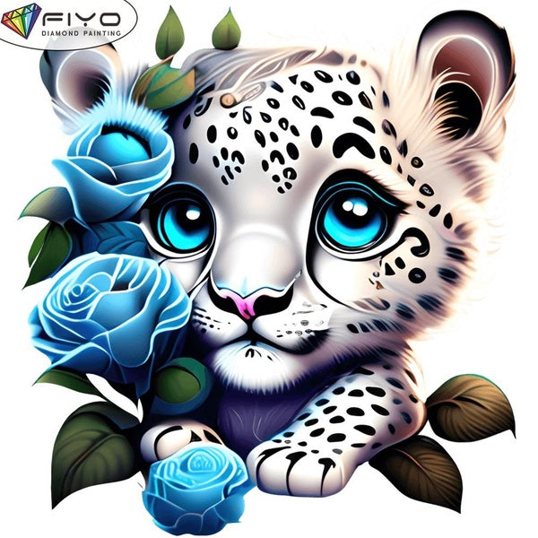 FIYO DIY 5D Cartoon Leopard Diamond Painting Full Drill with Number Kits Home and Kitchen Fashion Mosaic Diamond Painting Canvas Wall Decoration Gift