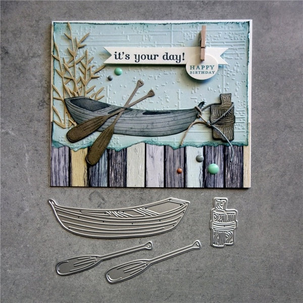 Bateau et pagaie métal découpe matrices pochoirs pour bricolage scrapbooking album timbre papier carte gaufrage