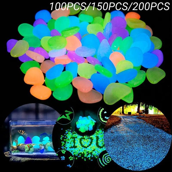 100PCS-150PCS-200PCS Luminous Stones Glow In The Dark Pebbles for Sidewalk Terrace Lawn Garden Patio Fish Tank Aquarium Decoration Glow Stone