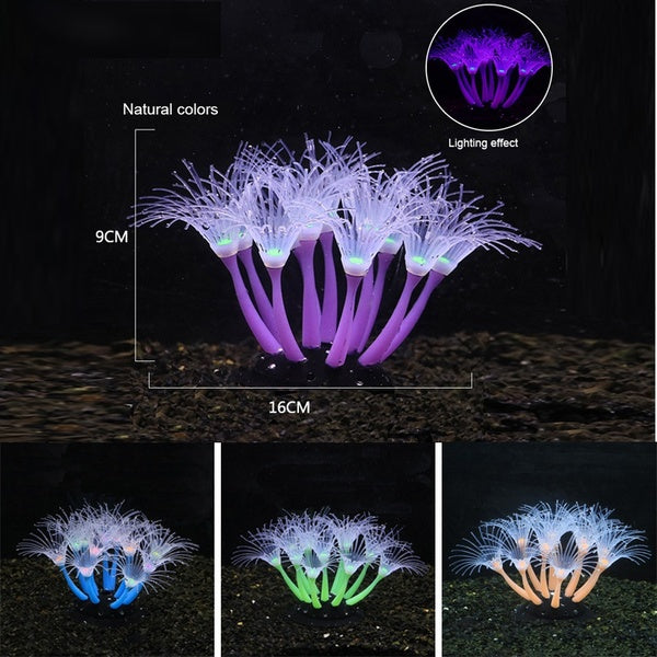 Décorations d'aquarium en Gel de silice souple de coraux de tournesol brillent dans le noir ornements de corail rougeoyant pour les décorations d'aqu