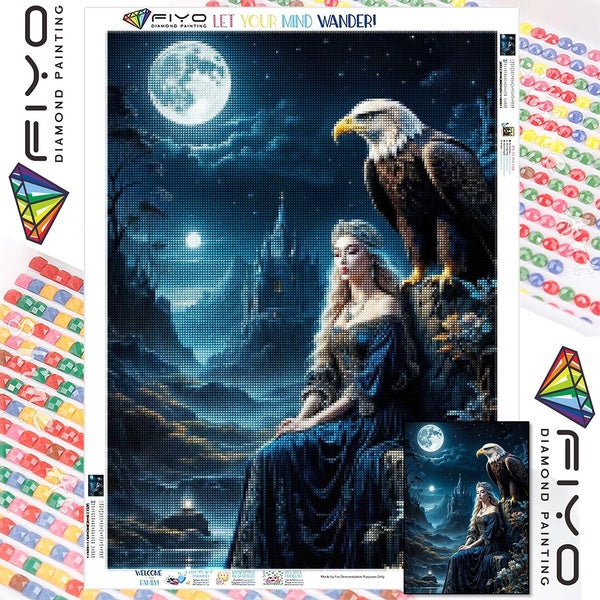 FIYO DIY 5D Princess and Eagle Diamond Painting Full Drill with Number Kits Home and Kitchen Fashion Mosaic Diamond Painting Canvas Wall Decoration G
