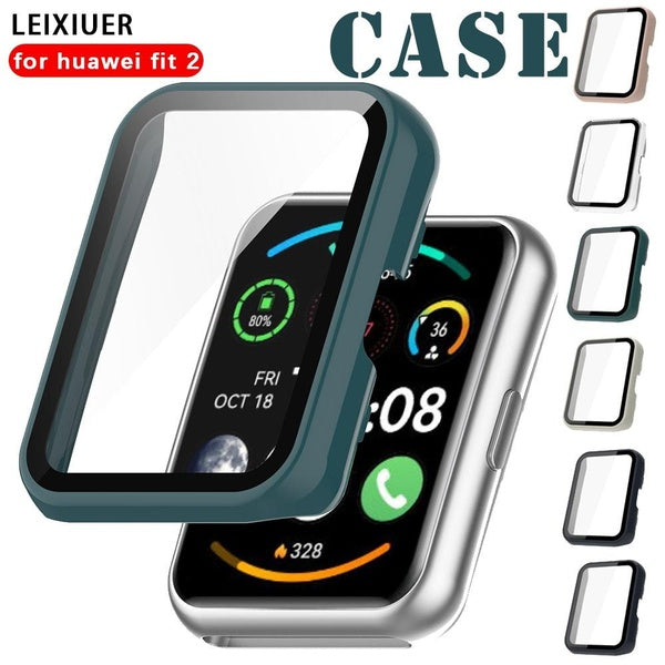 LEIXIUER Tempered Glass with Cover for HUAWEI Watch Fit 2 for HUAWEI Fit2 for Huawei Fit 2 Watch, PC Full Screen Protector Bumper Glass Film Case Sma