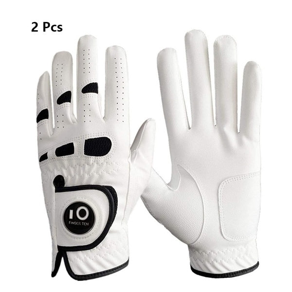 2 Pack Men's Golf Gloves Left Right Hand With Ball Marker Cabretta Leather Lh Rh Fit Small Medium ML Large XL