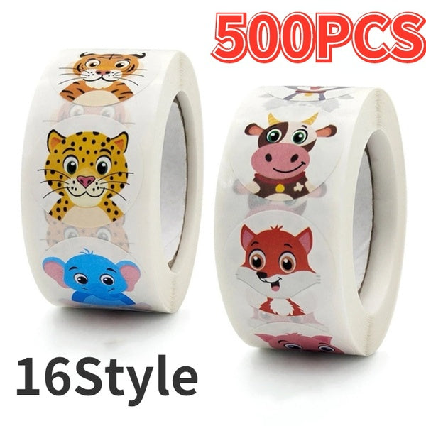 500PCS Cartoon Animal Children Sticker Label Thank You Stickers Cute Toy Game Tag DIY Gift Sealing Label Decoration Supplies