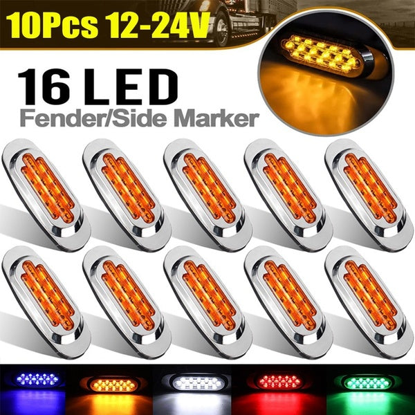 10Pcs 16LED 12-24V LED Side Marker Light Position Side Lights Universal For Truck Trailer-Amber - White - Red - Blue - Green