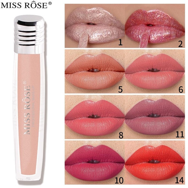 Miss Rose Waterproof Plumping Velvet Matte Liquid Lipstick Lipgloss Long Lasting Makeup Women Beauty Velvety Lip Glaze Lip Gloss Cosmetics