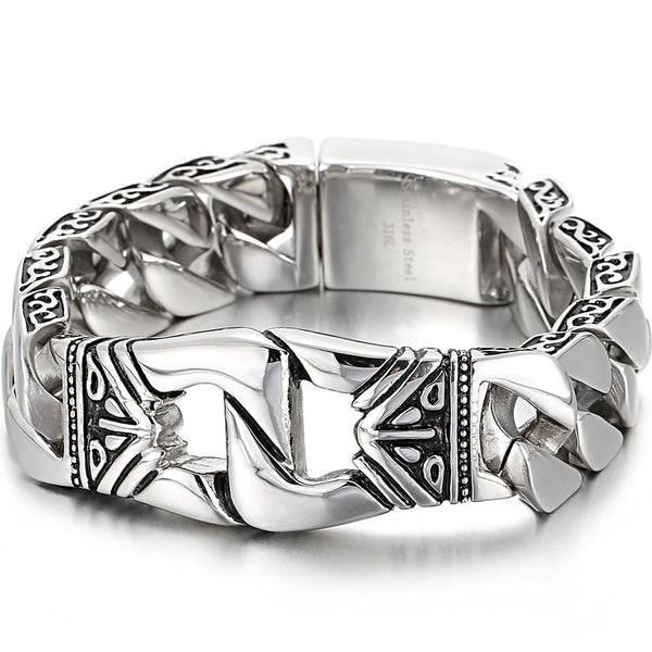 Heavy Stainless Steel Man Bracelet Homme 18MM Curb Link Chain Men's Bracelets for Men On Hand Bands Totem Viking Jewelry Accessories Gifts Matron Inn