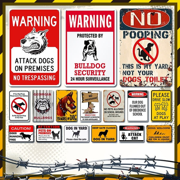 Chiens d'attaque sur les lieux Affiches Vintage Tin Sign Retro Metal Plaque for Cafe Pub House Outdoor Man Cave Courtyard Restaurant Wall Decor 8 x 1
