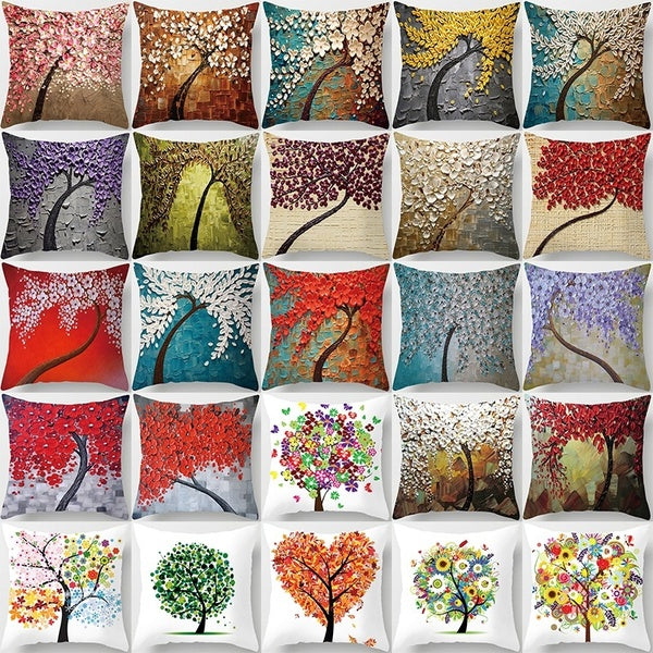 The Painting Tree Pattern Cushion Cover Double-sided Printing Pillowcases Linen Cotton Pillow Covers Sofa 45x45cm Cushion Cover 18x18inch