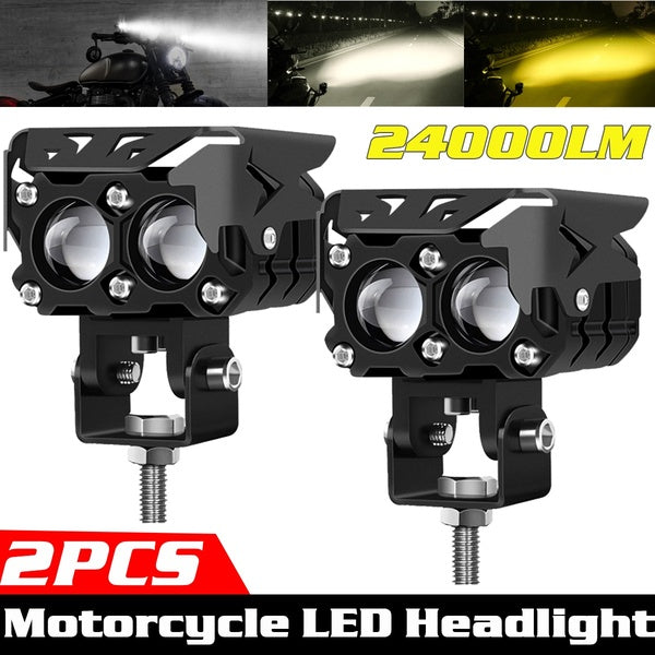 2-1PCS Dual Colors LED Motorcycle Spotlights Headlights Moto Bike Fog DRLs Headlamp 4x4 Offroad Work Drive Spot Lights for Motorcycle Car ATV Jeeps S