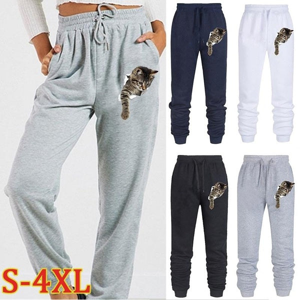 New Soft Cotton Cats Print Sweatpants Men and Women Long Pants Jogger Trousers Casual Sports Fitness Solid Jogging Pants