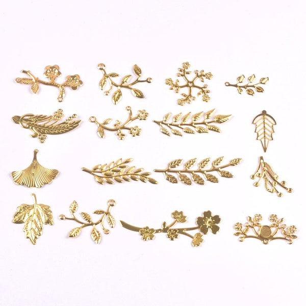 20pcs golden Filigree Wraps leaf Connectors Metal Crafts Headwear accessories for Jewelry Making 20-70mm YKL0912