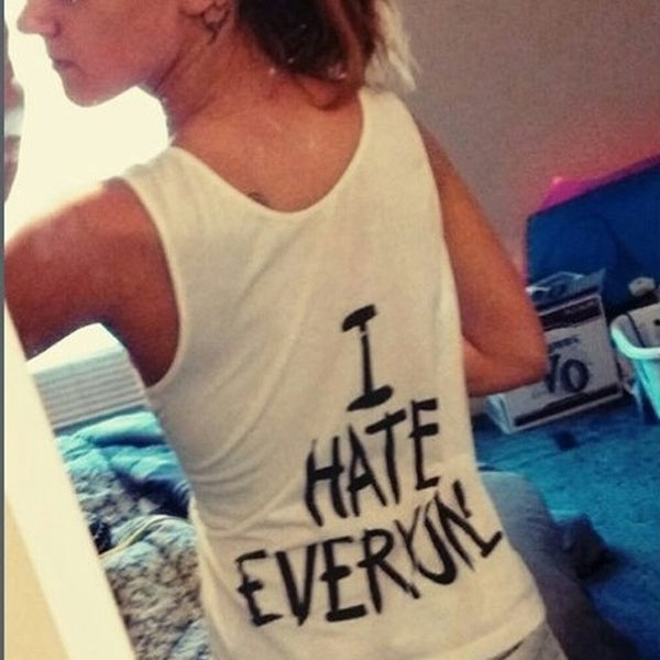 Women Sleeveless T-shirt Letters Printed 'I HATE EVERYONE' Tank Top Summer Ladies Blouse Camisole Vest Tee Pullovers