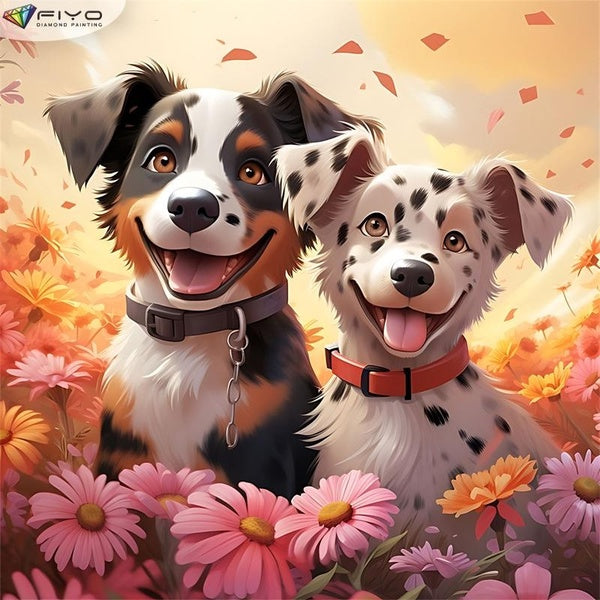 FIYO Cute Puppy DIY 5D Diamond Painting Full Drill with Number Kits Home and Kitchen Fashion Mosaic Diamond Painting Canvas Wall Decoration Gift Craf