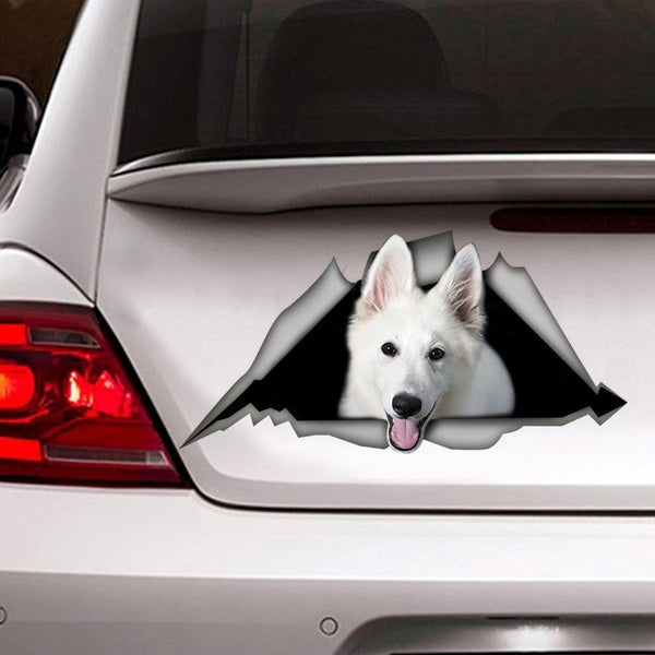 White Swiss Shepherd Sticker Torn Metal Sticker Swiss Shepherd Decal 3D Sticker