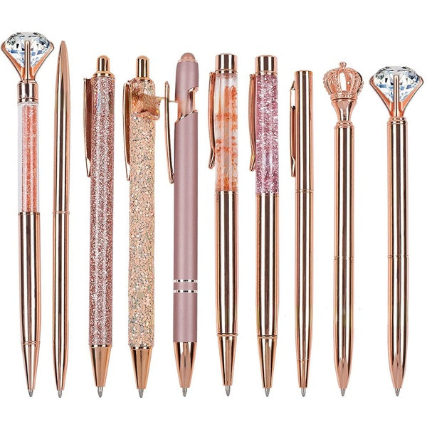 10Pcs Ballpoint Pens Set Metal Crystal Diamond Pen Liquid Sand Glitter Pen for Journaling Black Ink Pretty Cute Pens Fancy Pens Gifts for Women Girls
