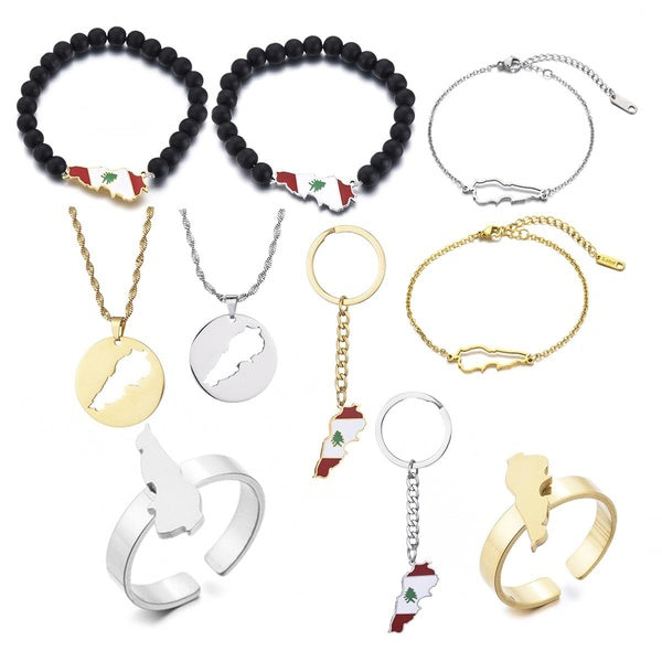 Liban carte avec drapeau pendentifs colliers porte-clés Bracelet bague bijoux Liban cartes chaînes