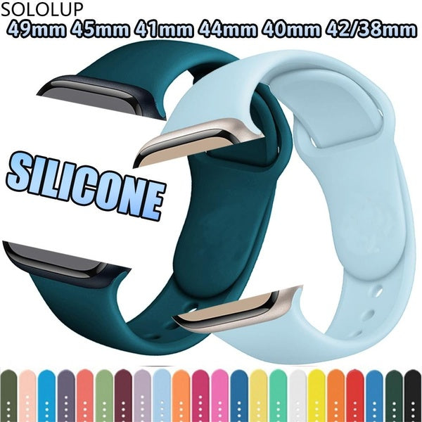 SOLOLUP Soft Silicone Sport Band for Smart Watch Ultra 49mm 8 7 41mm 45mm 40mm 44mm 38mm 42mm for Smartwatch Series SE 6 5 4 3 2 1, Rubber Belt Brace