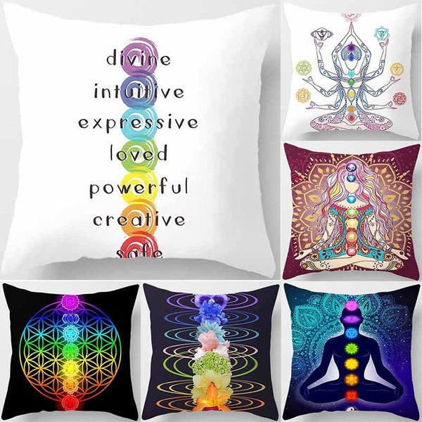 Colorful meditation printing square pillowcase, used for home decoration, car sofa cushion cover(45cm * 45cm)