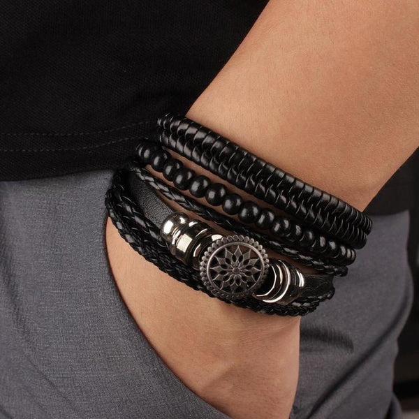 Tressé Wrap Bracelets En Cuir pour Hommes Rétro Charme Perles De Bois Ethnique Tribal Bracelet Corde Bracelet