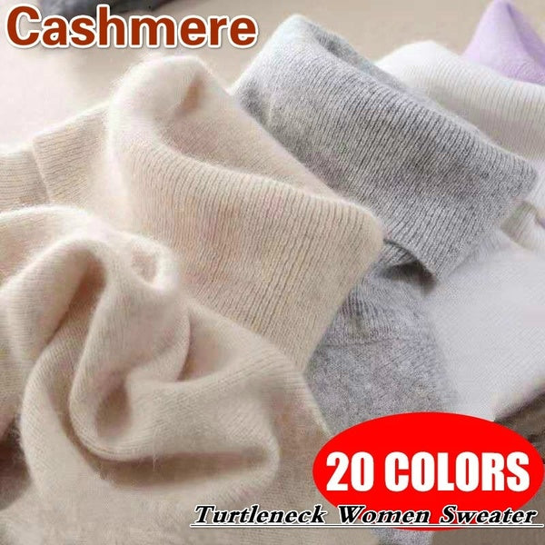 20 Colors Wool Pure Cashmere Sweater Women Pullovers Pull Femme High Neck Knitting Sweaters for Women Plus Size S-XXXL Turtleneck Women Jumper Autumn