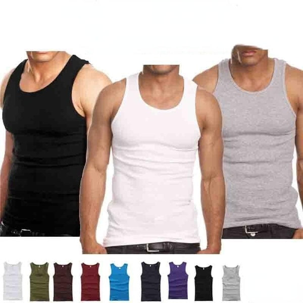 9 Colors Men Tank Top White Pure Cotton Wife Beater A-Shirt Undershirt Ribbed Size:M-XXL