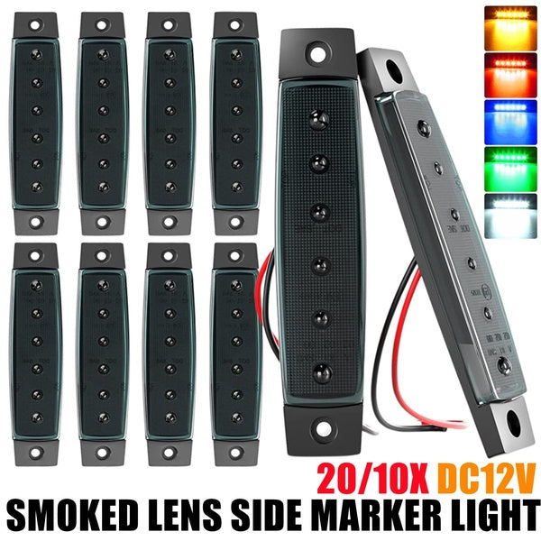 12V 6 LED Waterproof Smoked Lens Side Markers Indicator Light Car Front Side Marker Light Lamp Indicator for Car Truck Trailer Lorry Bus-20-10PCS