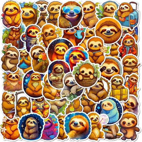10-50pcs Cute Sloth Stickers Cartoon Animal Sloth graffiti Stickers for DIY Luggage Laptop Skateboard Motorcycle Bicycle Stickers