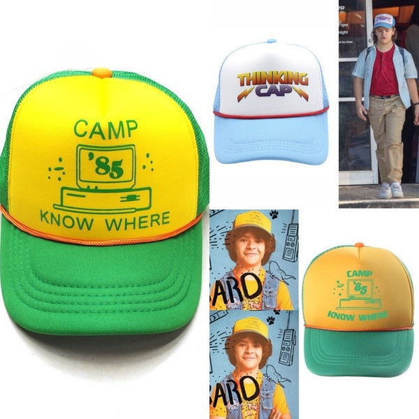 Stranger Things Dustin Hat Cosplay Props Trucker Cap Yellow Green 85 Know Where Adjustable Hats Baseball Cap Retro Mesh Thinking Hats