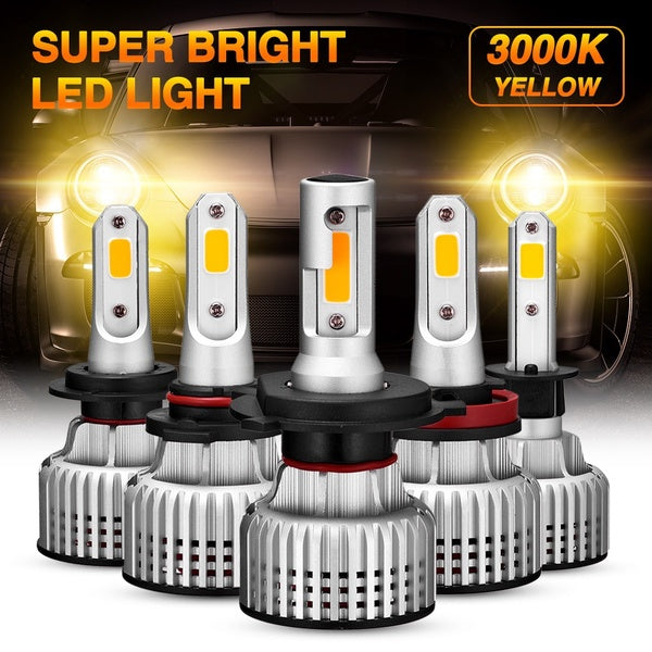 NOVSIGHT Gold Yellow Light 3000K 72W 10000LM IP68 Waterproof 9005-9006-H1-H3-H4-H7-H11-H13 Car LED Headlight Bulbs