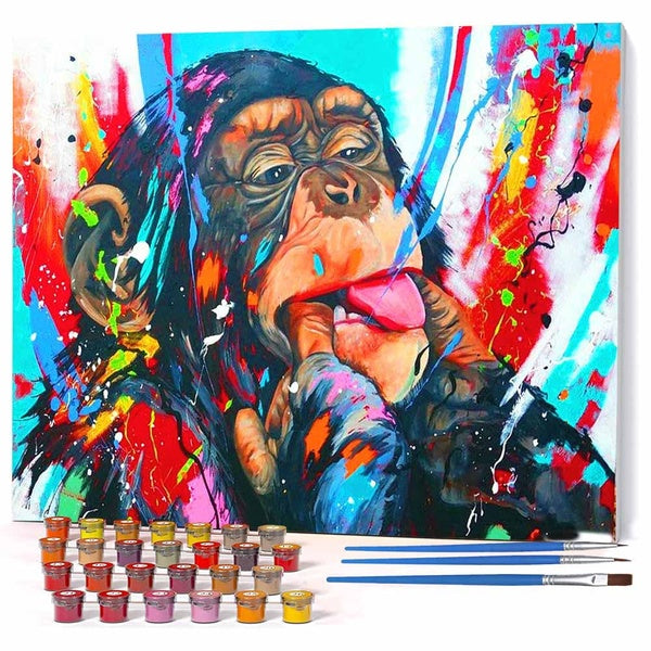 FIYO Diy Monkey Paint by Numbers Kits for Adults and Kids Beginner on Canvas Fashion Oil Painting Wall Art for Gift( No Frame )