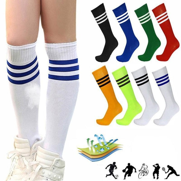 Adult Soccer Socks 1-2 Pair Knee Tall Socks Colored Soccer Socks Double Stripes Soccer Sports Socks for Men and Women for Running, Sports, Cycling, F