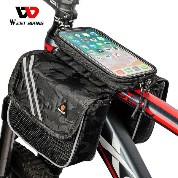 WEST BIKING Reflective Bicycle Bag 6.5 inch Phone Bag Rainproof Front Frame Bag Sensitive Touch Screen MTB Road Bike Accessories Matron Inn